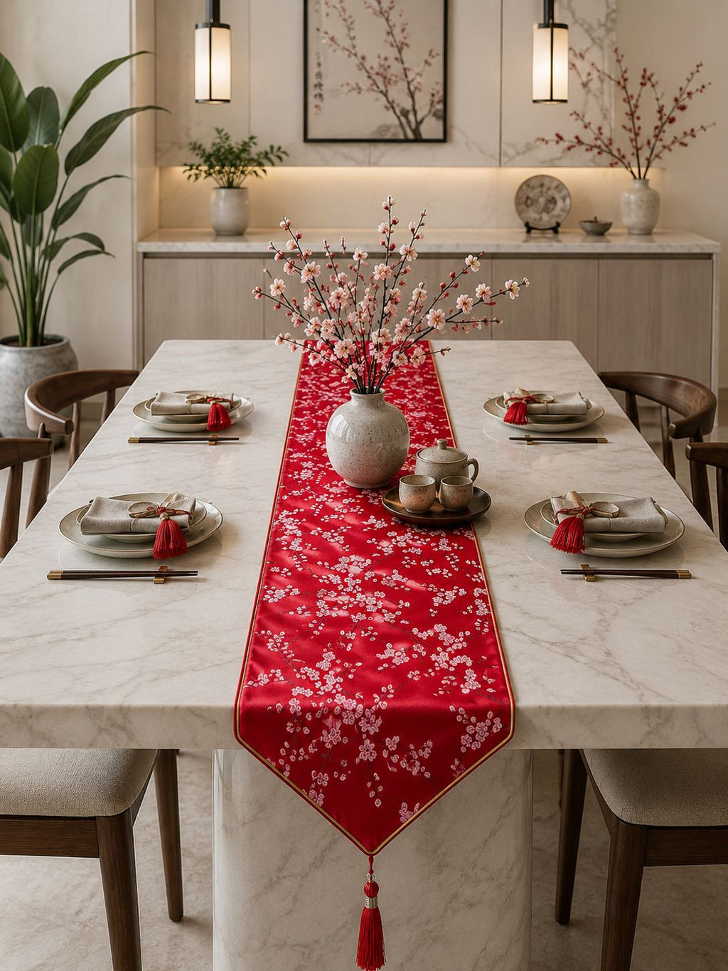 Japandi Cherry Blossom Table Runner