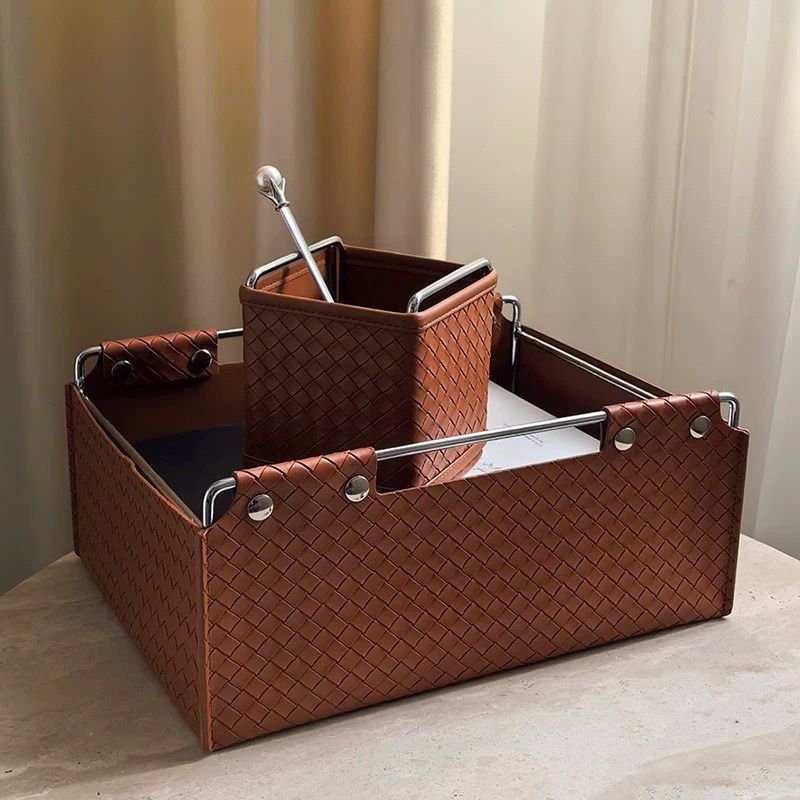 Kingsley Faux Leather Woven Basket