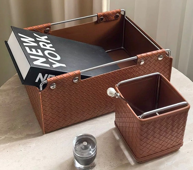 Kingsley Faux Leather Woven Basket
