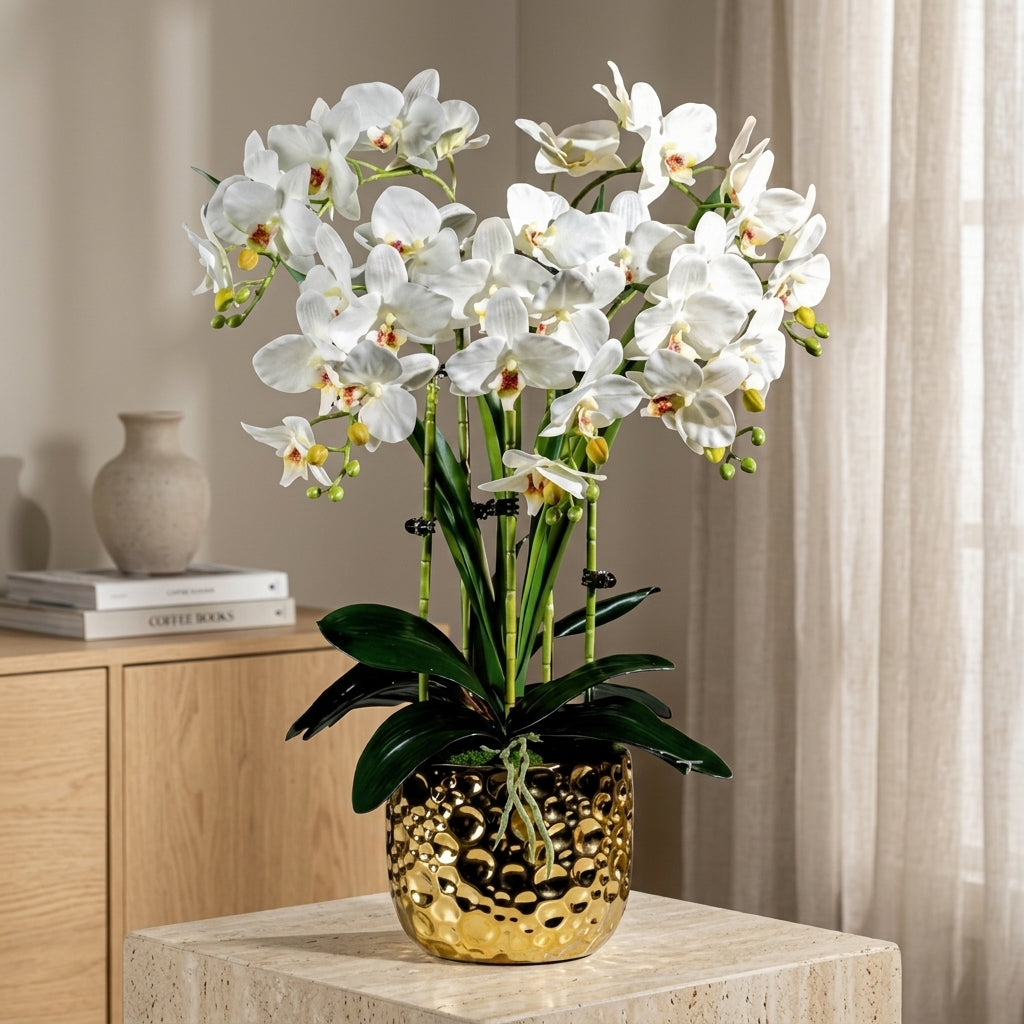 Orchid 4 Stalks and Gold Pot
