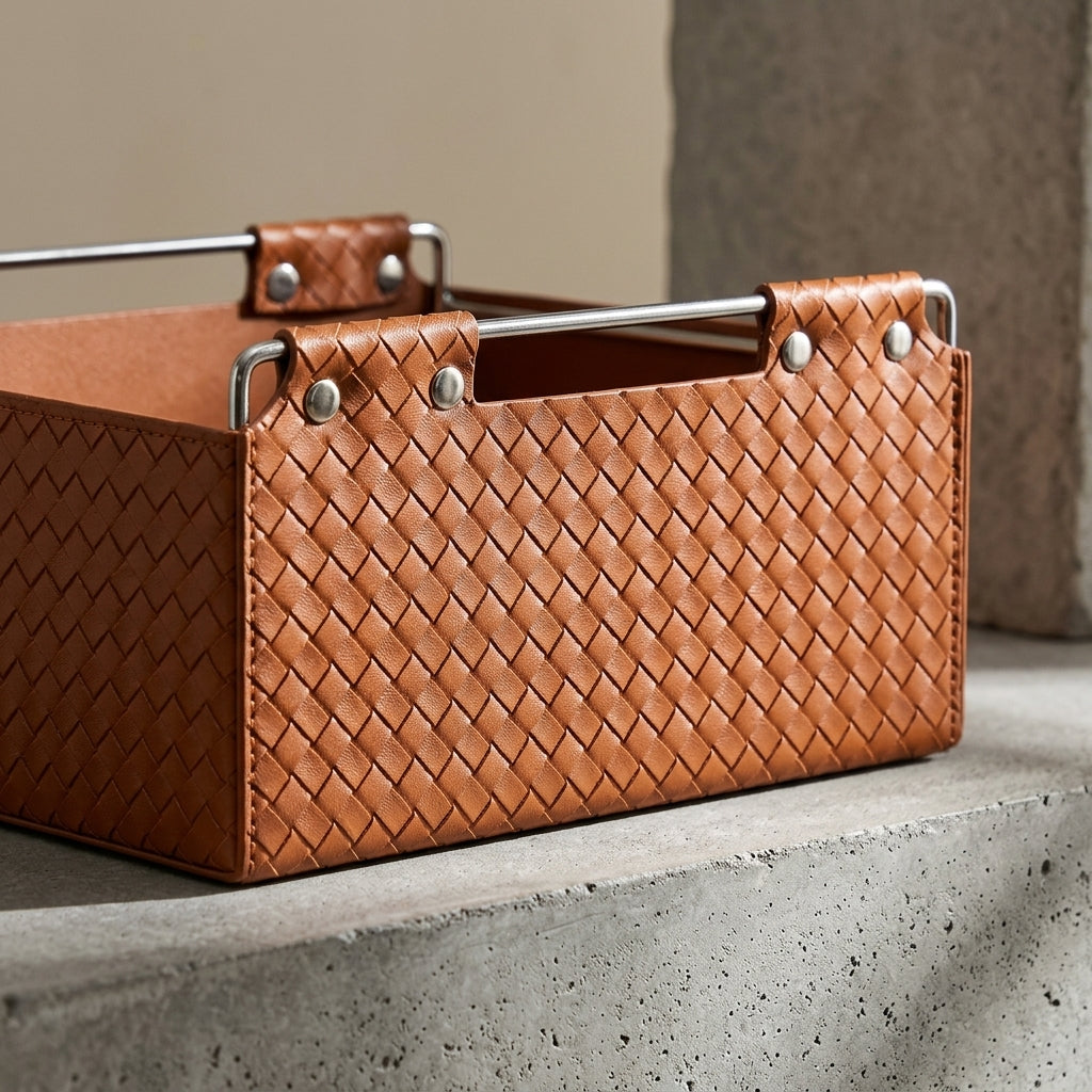 Kingsley Faux Leather Woven Basket
