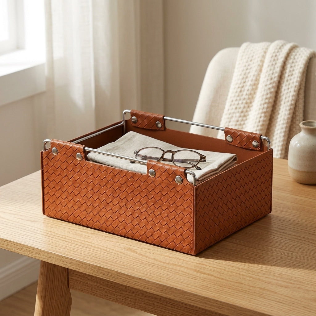 Kingsley Faux Leather Woven Basket