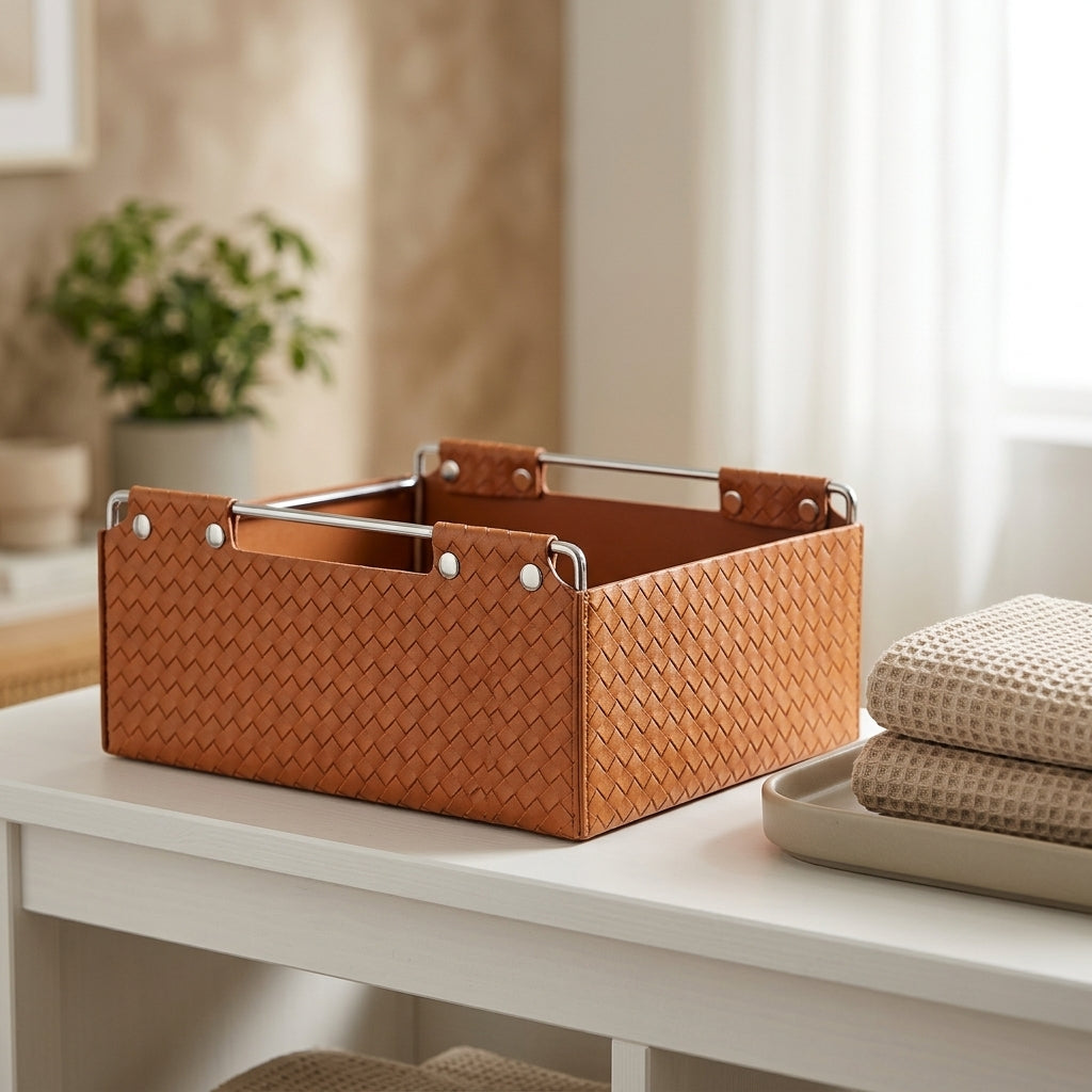 Kingsley Faux Leather Woven Basket